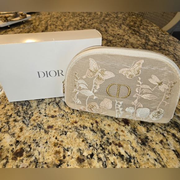 DIOR Beige Floral Embroidered Cosmetic Pouch - Picture 3 of 6